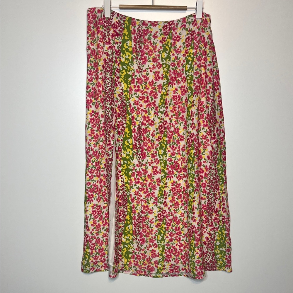 Maeve Floral Midi Skirt - Pink and Green
